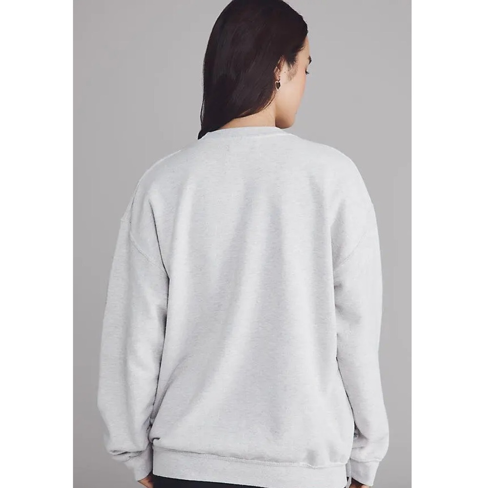 37) NWOT Anthropologie Oversized Dog Graphic Sweatshirt Grey Frenchie minor flaw - Picture 4 of 8